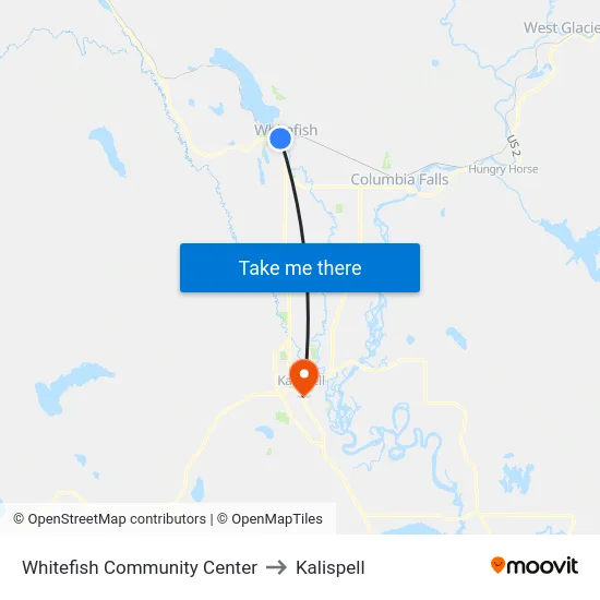 Whitefish Community Center to Kalispell map
