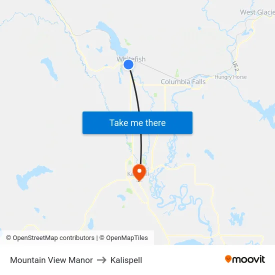 Mountain View Manor to Kalispell map