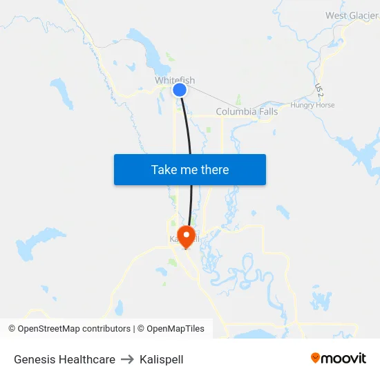 Genesis Healthcare to Kalispell map