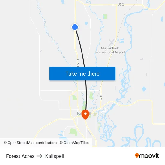 Forest Acres to Kalispell map