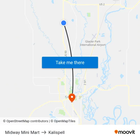 Midway Mini Mart to Kalispell map