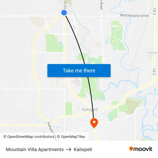 Mountain Villa Apartments to Kalispell map