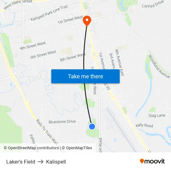 Laker's Field to Kalispell map