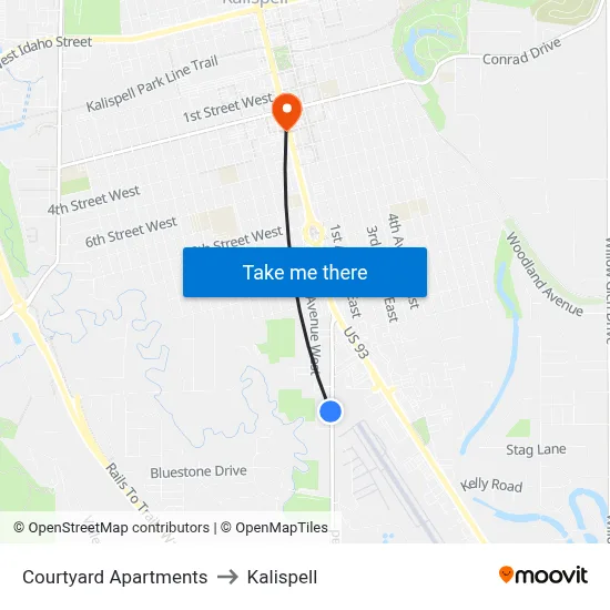 Courtyard Apartments to Kalispell map