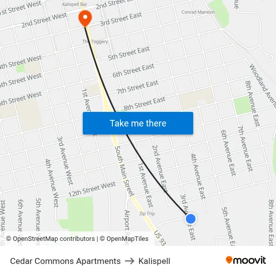 Cedar Commons Apartments to Kalispell map