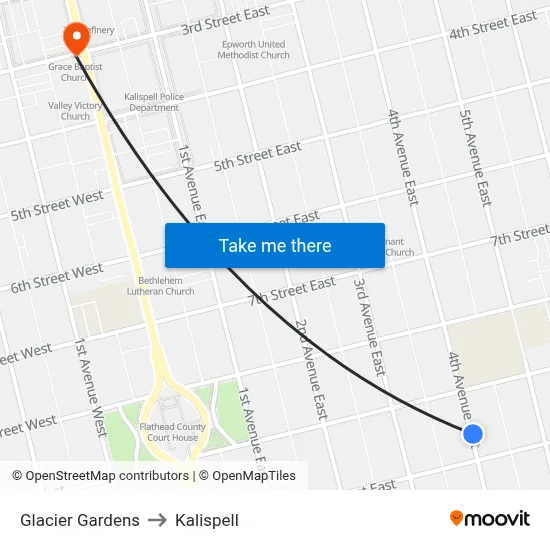 Glacier Gardens to Kalispell map