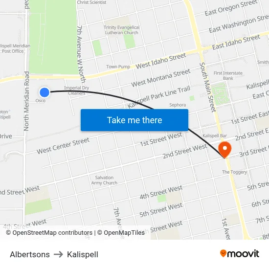 Albertsons to Kalispell map