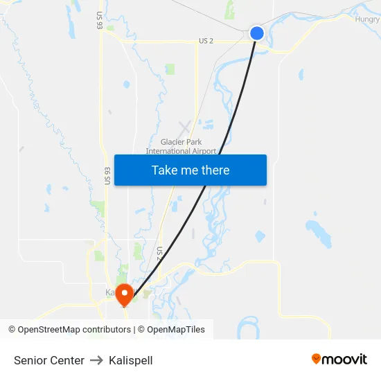 Senior Center to Kalispell map