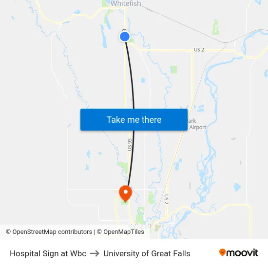 Hospital Sign at Wbc to University of Great Falls map