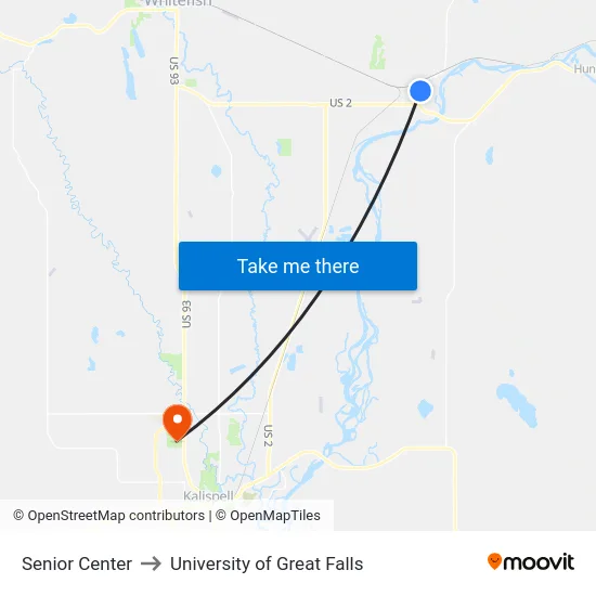 Senior Center to University of Great Falls map