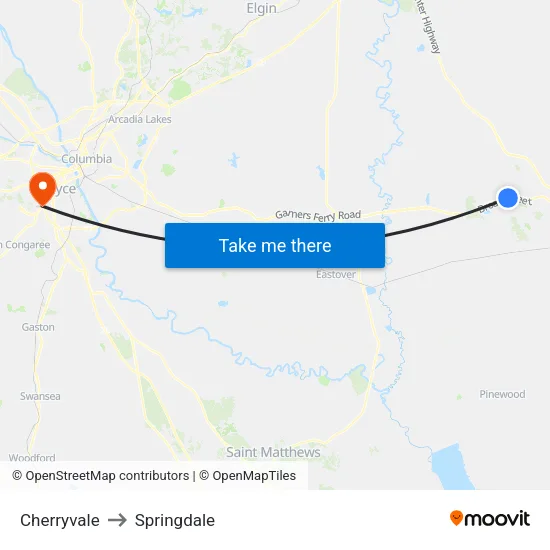 Cherryvale to Springdale map