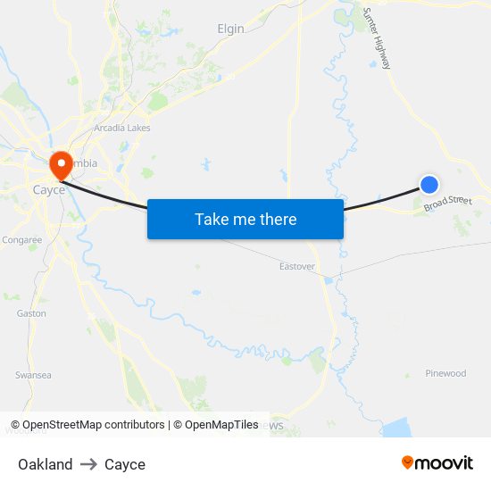 Oakland to Cayce map