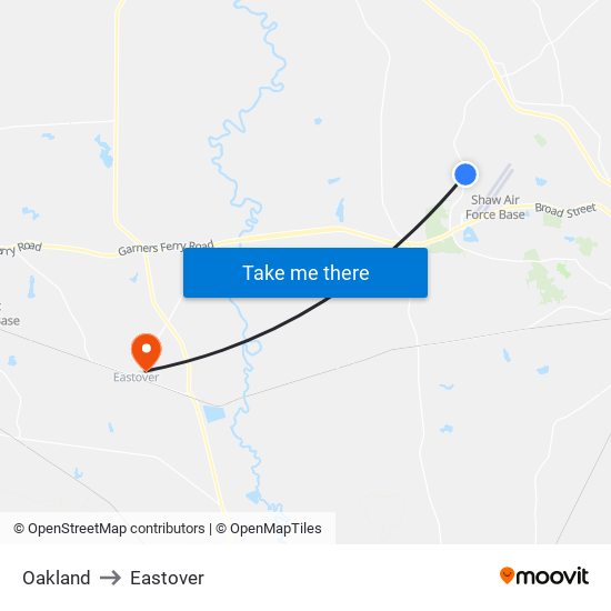 Oakland to Eastover map