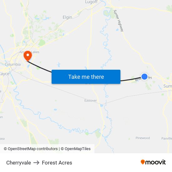 Cherryvale to Forest Acres map