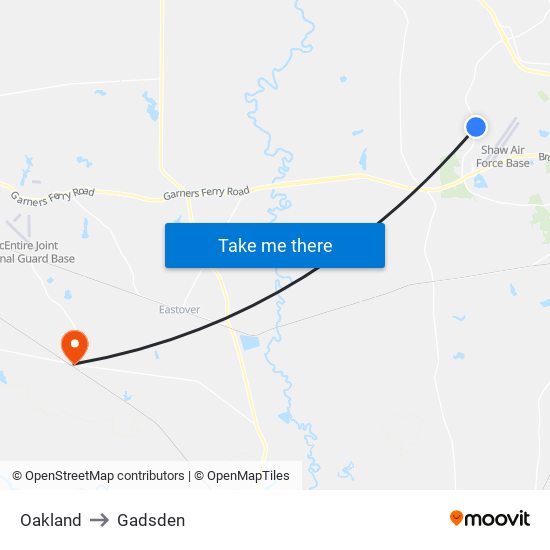 Oakland to Gadsden map