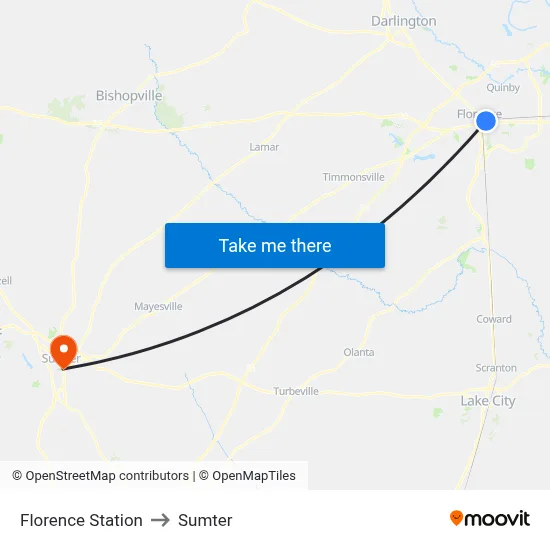 Florence Station to Sumter map