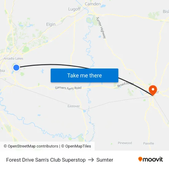Forest Drive Sam's Club Superstop to Sumter map