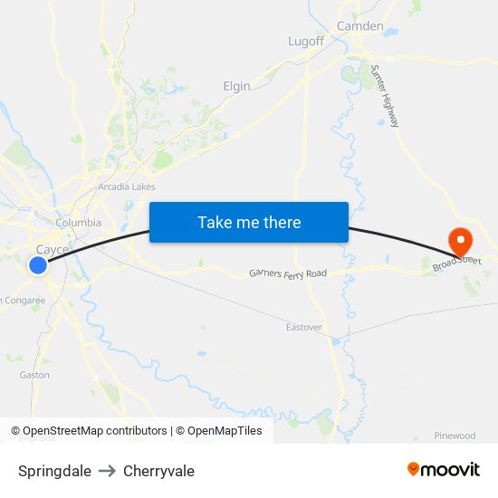 Springdale to Cherryvale map