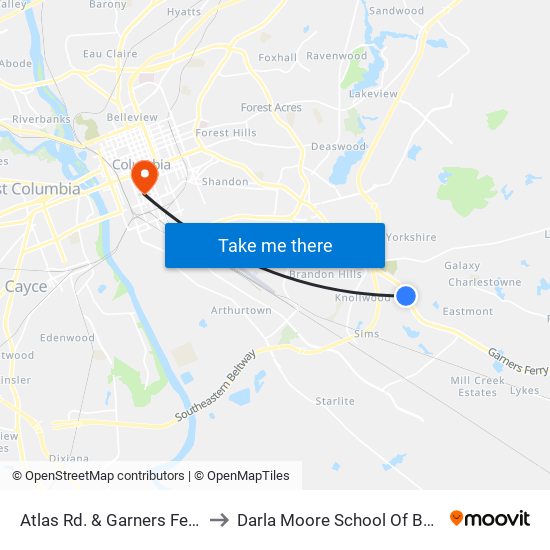 Atlas Rd. & Garners Ferry Rd. to Darla Moore School Of Business map