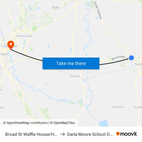 Broad St Waffle House/Hampton Inn to Darla Moore School Of Business map