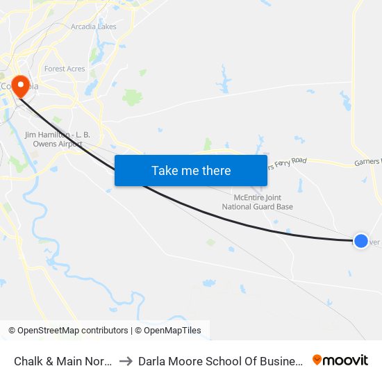 Chalk & Main North to Darla Moore School Of Business map