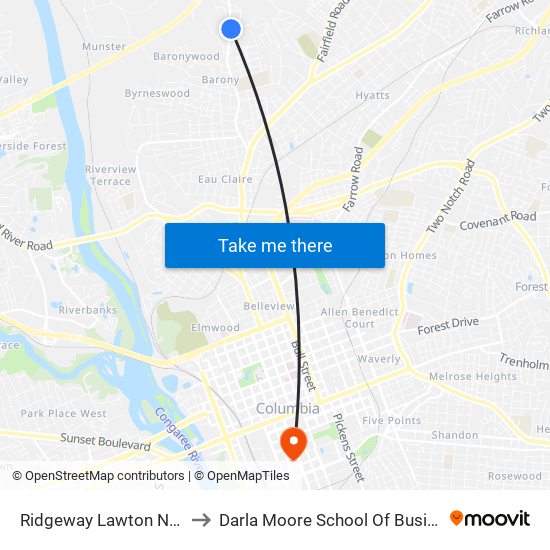 Ridgeway Lawton North to Darla Moore School Of Business map