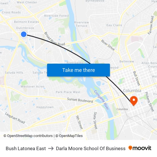 Bush Latonea East to Darla Moore School Of Business map