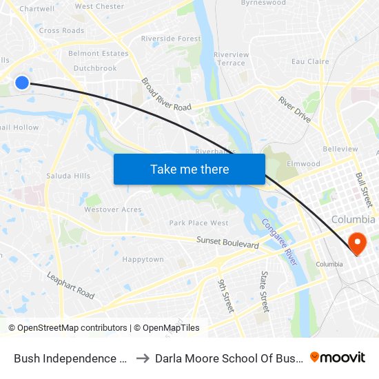 Bush Independence West to Darla Moore School Of Business map