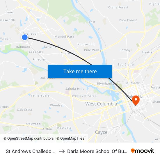St Andrews Challedon East to Darla Moore School Of Business map