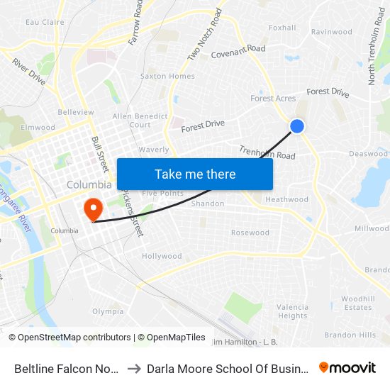 Beltline Falcon North to Darla Moore School Of Business map