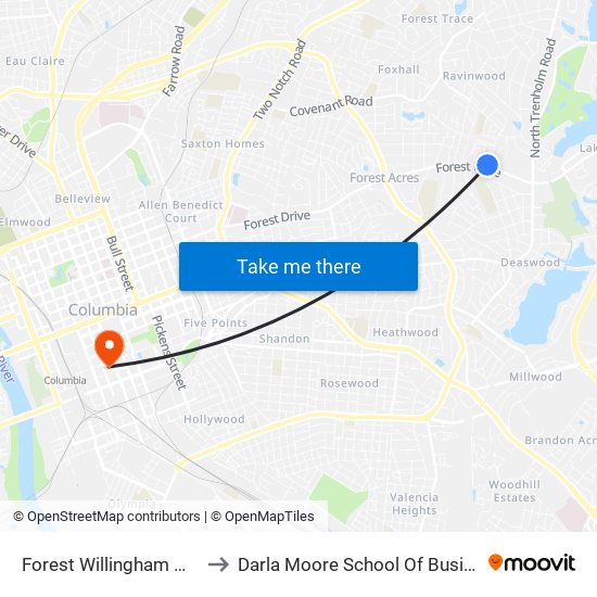 Forest Willingham West to Darla Moore School Of Business map