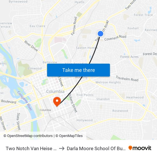 Two Notch Van Heise North to Darla Moore School Of Business map