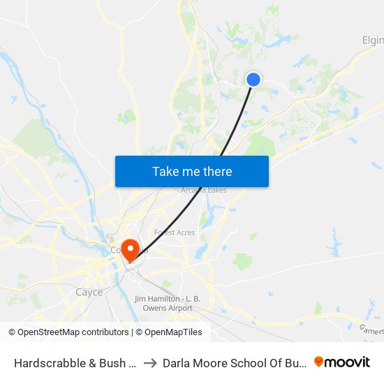 Hardscrabble & Bush North to Darla Moore School Of Business map