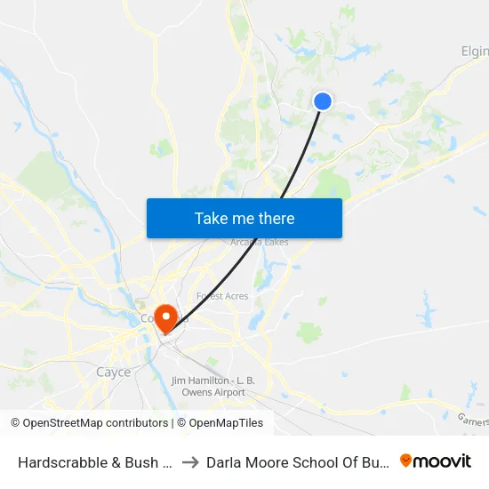 Hardscrabble & Bush North to Darla Moore School Of Business map