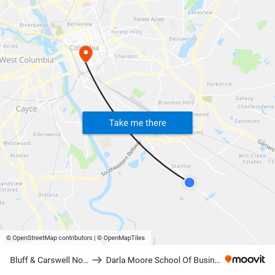 Bluff & Carswell North to Darla Moore School Of Business map