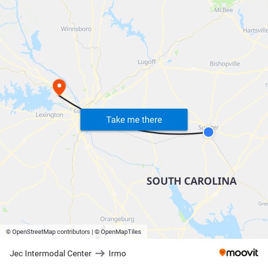 Jec Intermodal Center to Irmo map