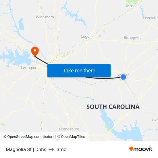 Magnolia St | Dhhs to Irmo map