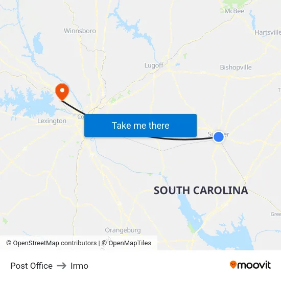 Post Office to Irmo map