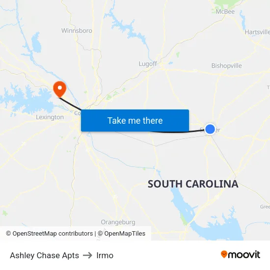 Ashley Chase Apts to Irmo map