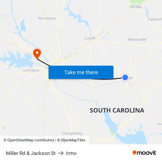 Miller Rd & Jackson St to Irmo map