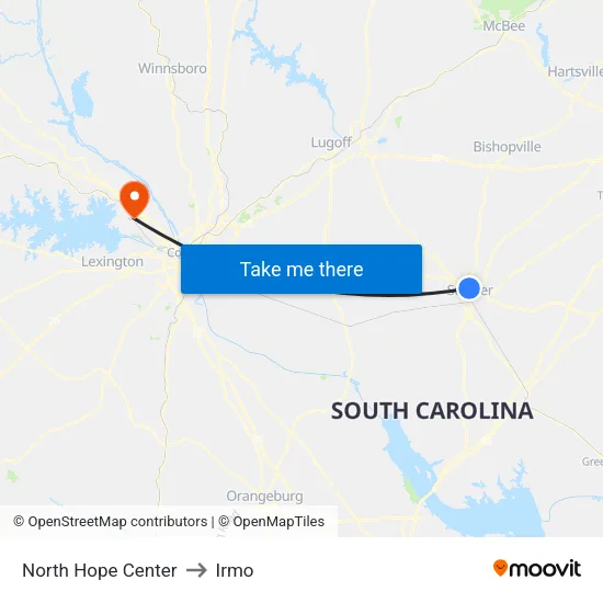 North Hope Center to Irmo map