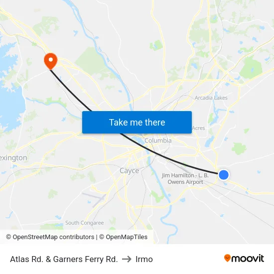 Atlas Rd. & Garners Ferry Rd. to Irmo map