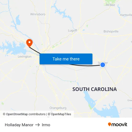 Holladay Manor to Irmo map
