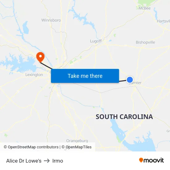 Alice Dr Lowe's to Irmo map
