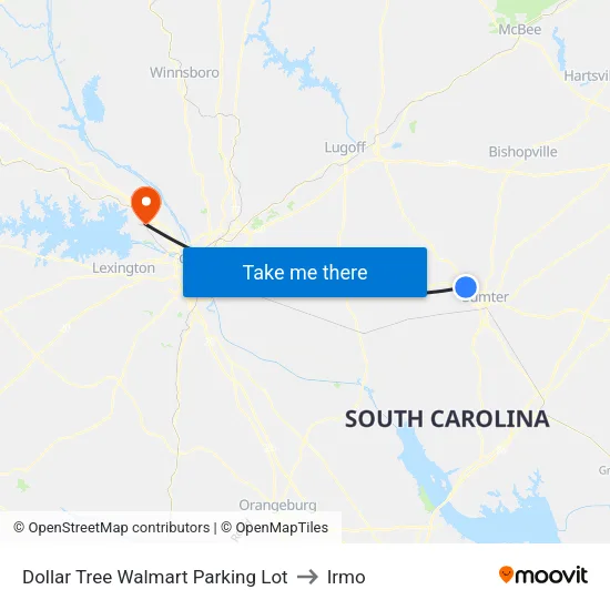 Dollar Tree Walmart Parking Lot to Irmo map