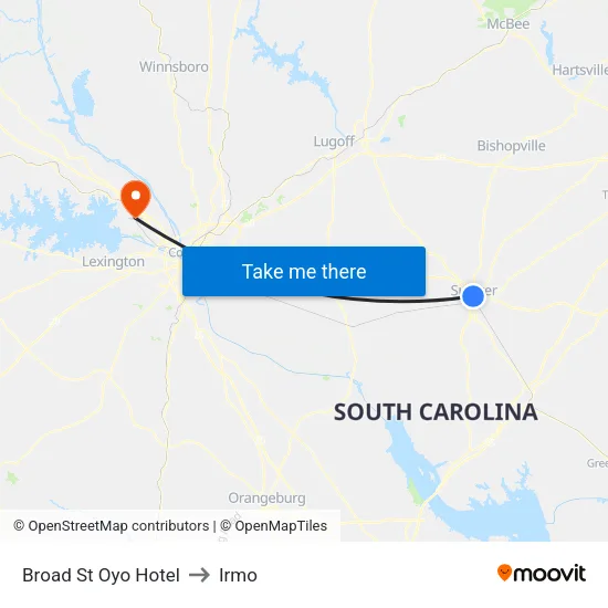 Broad St Oyo Hotel to Irmo map
