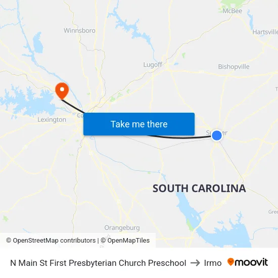 N Main St First Presbyterian Church Preschool to Irmo map