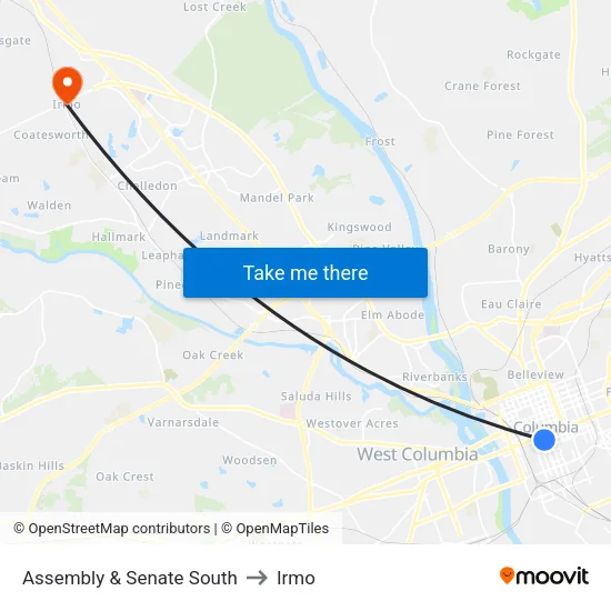 Assembly & Senate South to Irmo map