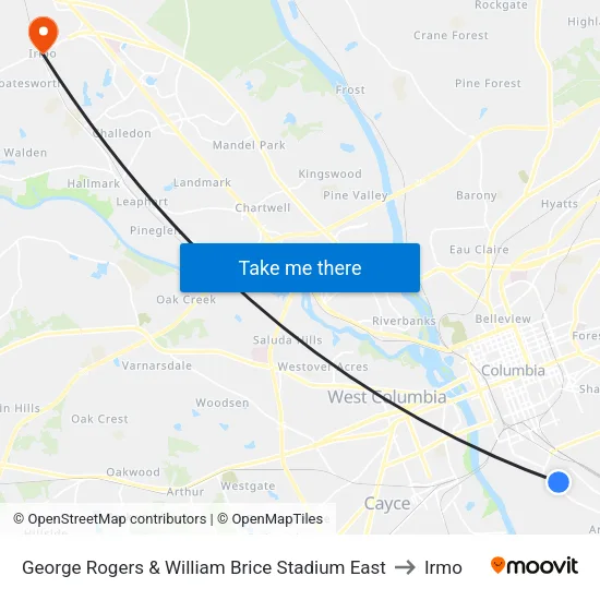 George Rogers & William Brice Stadium East to Irmo map