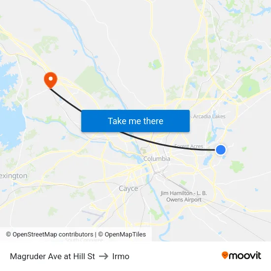 Magruder Ave at Hill St to Irmo map
